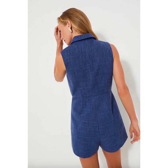 Tuckernuck Pomander Place Navy Tweed Campbell Romper Sz S - Picture 2 of 5